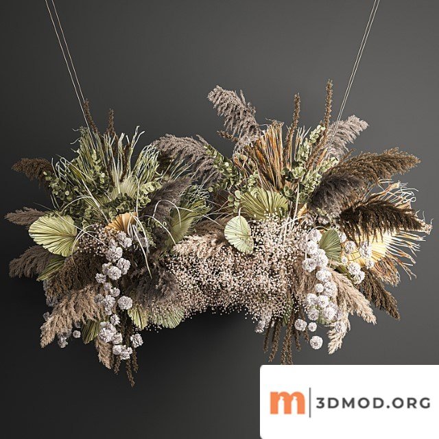 Hanging Bouquet And Installation Under Ceiling Decor Above Table From Dried Flower Palm Leaf And Pampas Grass 232