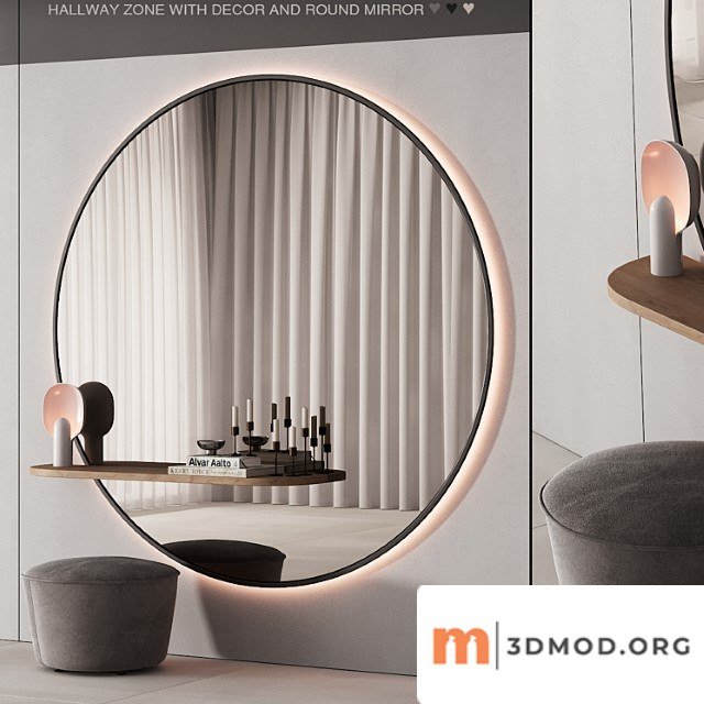 229 Hallway Zone 06 Large Round Minimal Round Mirror 01