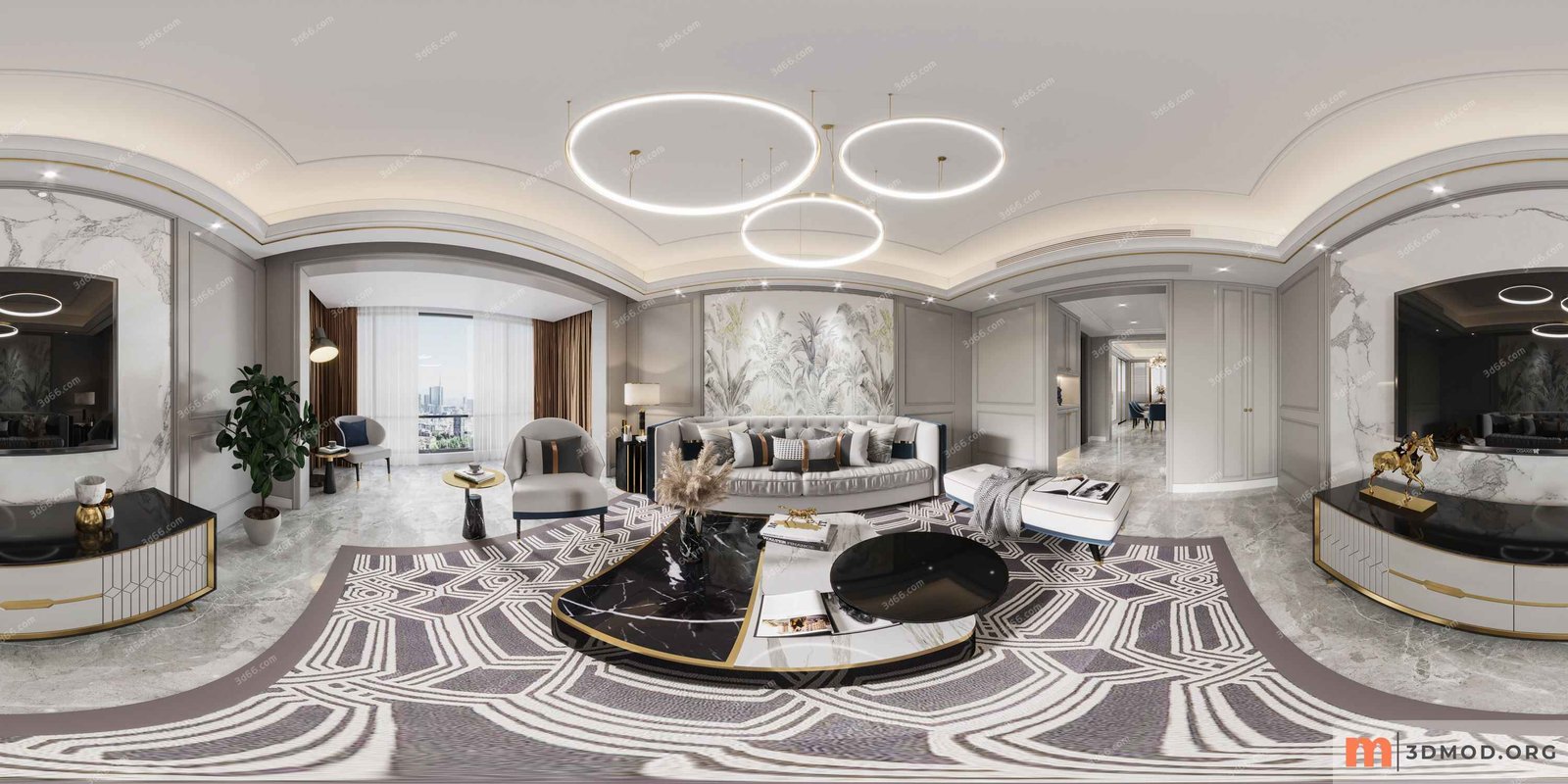 534529-Panorama-Modern living room - kitchen - vray 2021