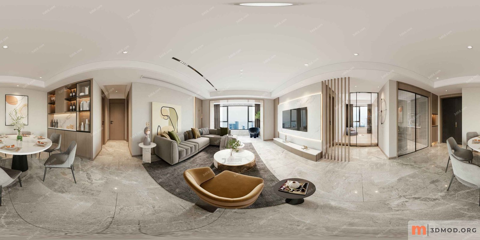 534533-Panorama-Modern living room - kitchen - vray 2021