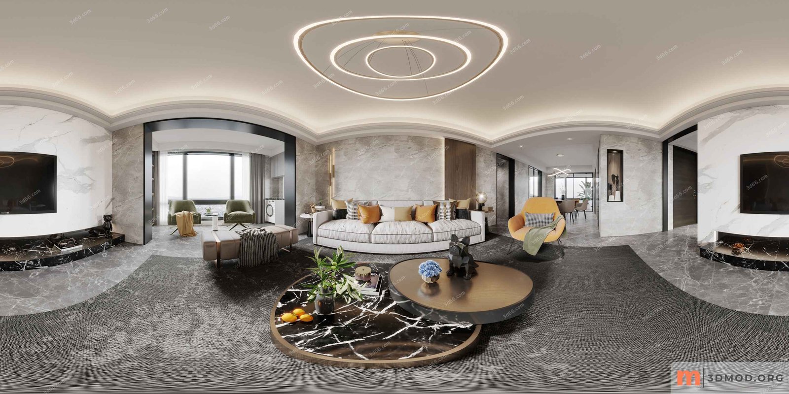 543415-Panorama-Modern living room - kitchen - vray 2021