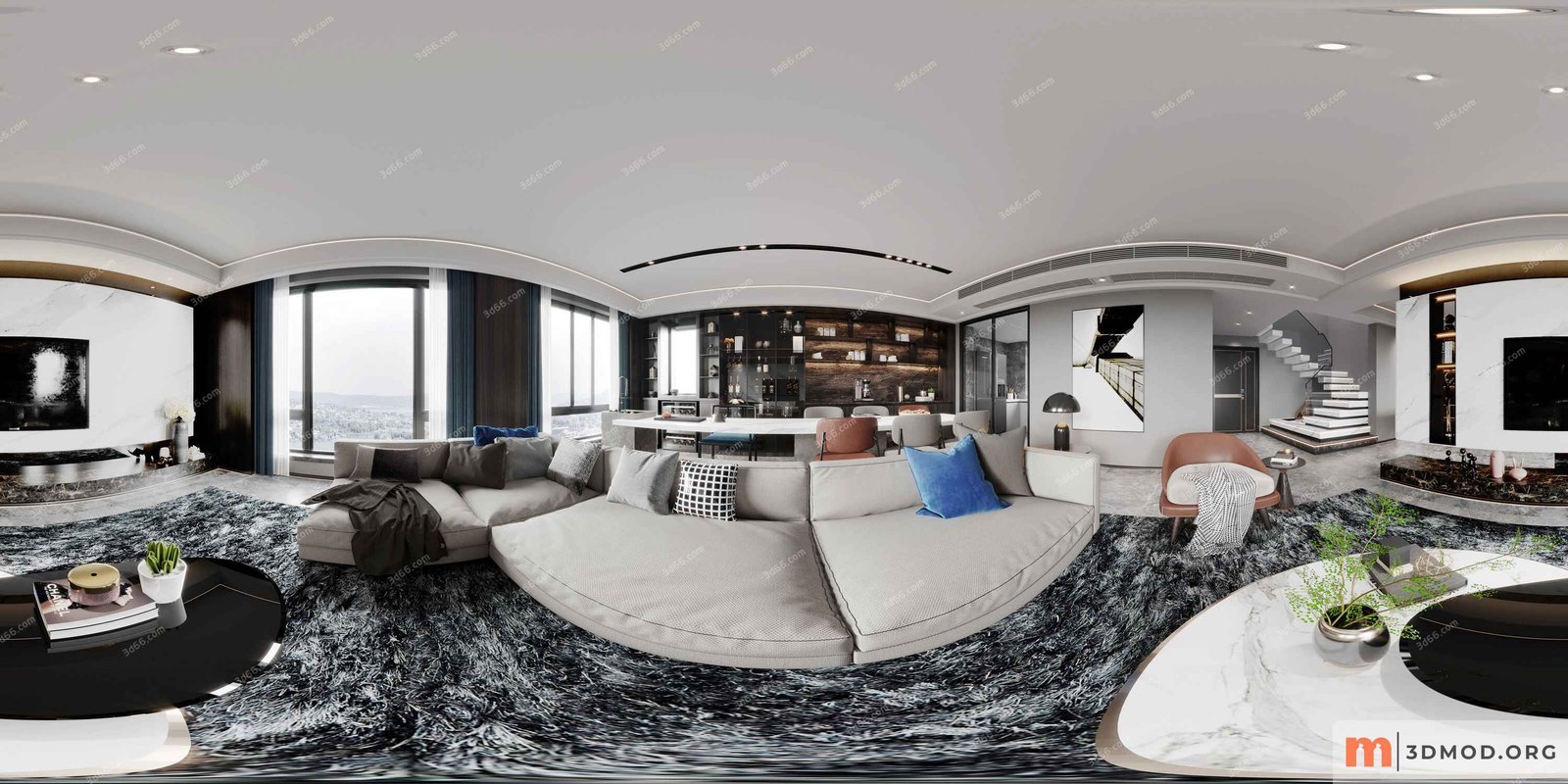 543417-Panorama-Modern living room - kitchen - vray 2021