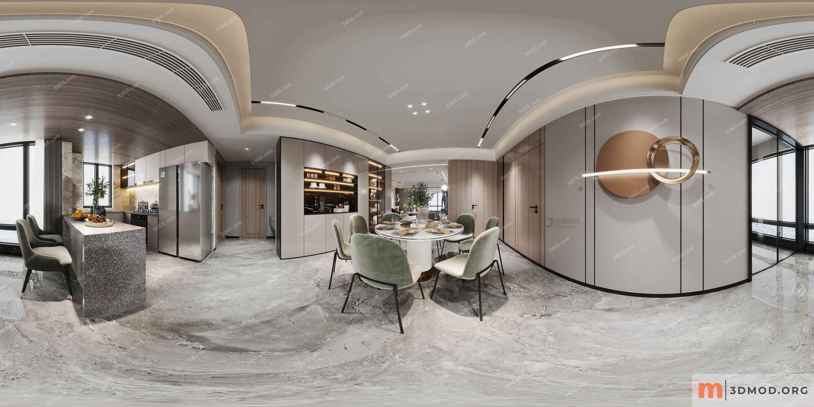 543418-Panorama-Modern living room - kitchen - vray 2021