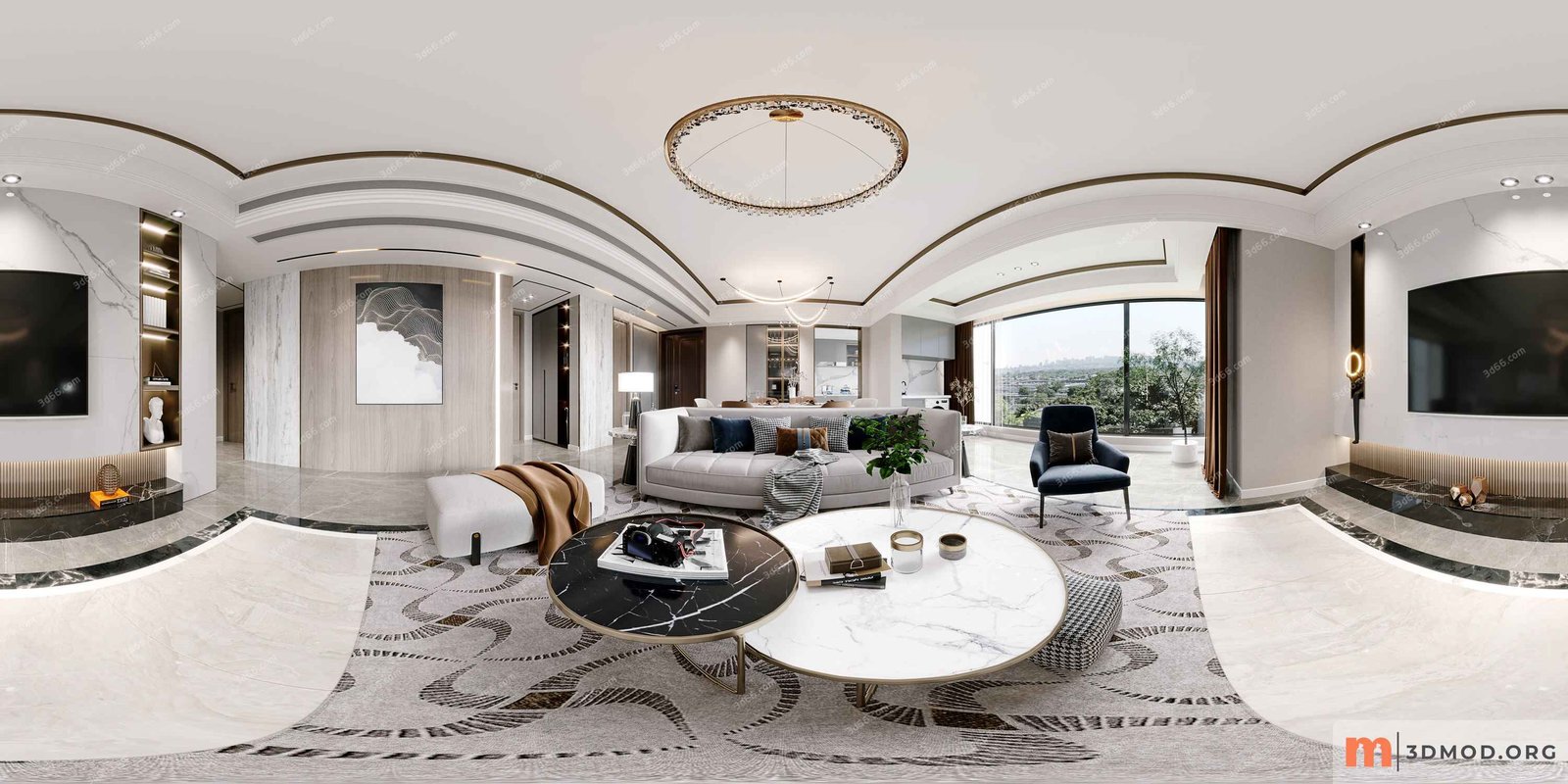 543419-Panorama-Modern living room - kitchen - vray 2021