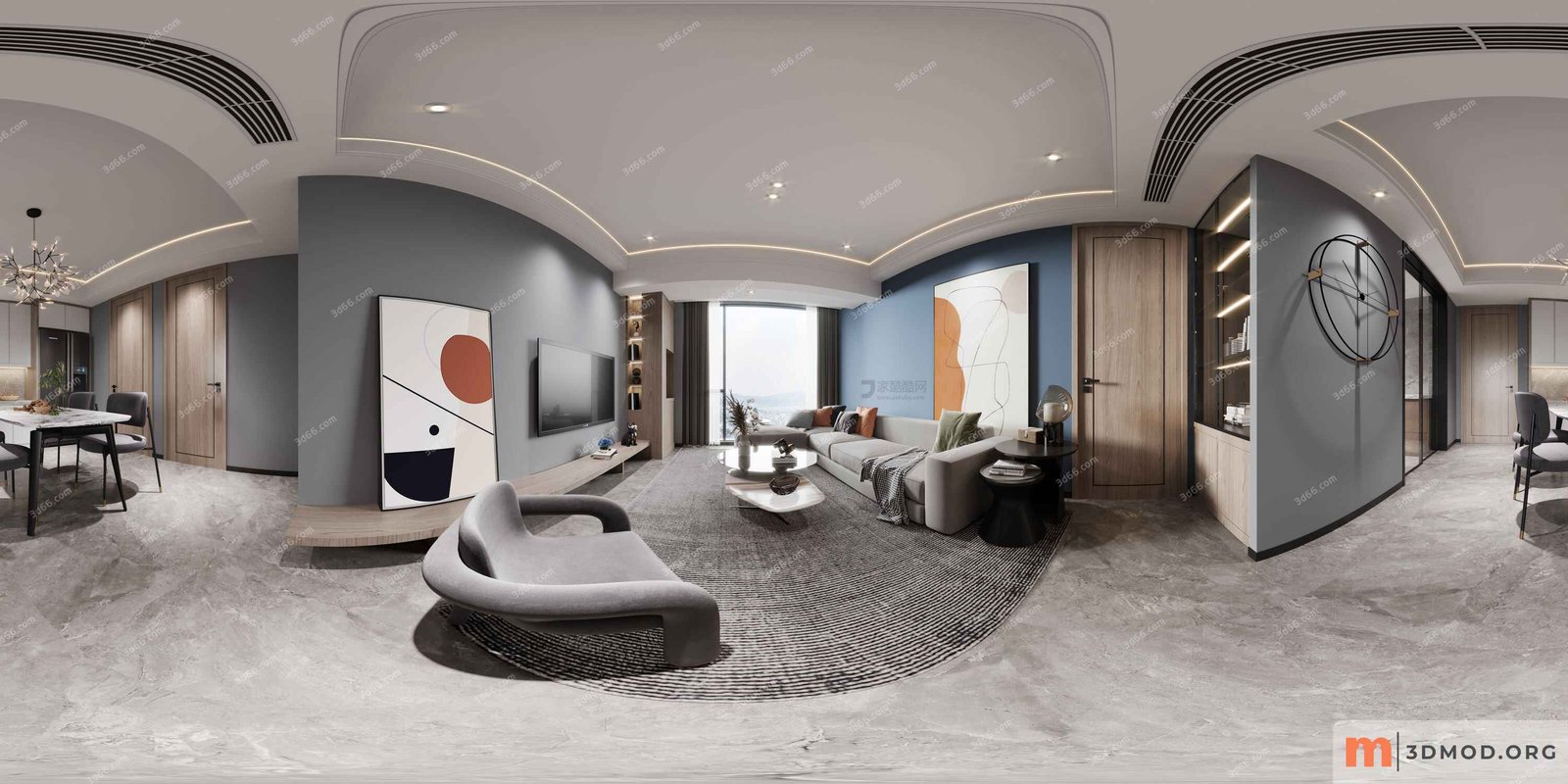 543459-Panorama-Modern living room - kitchen - vray 2021
