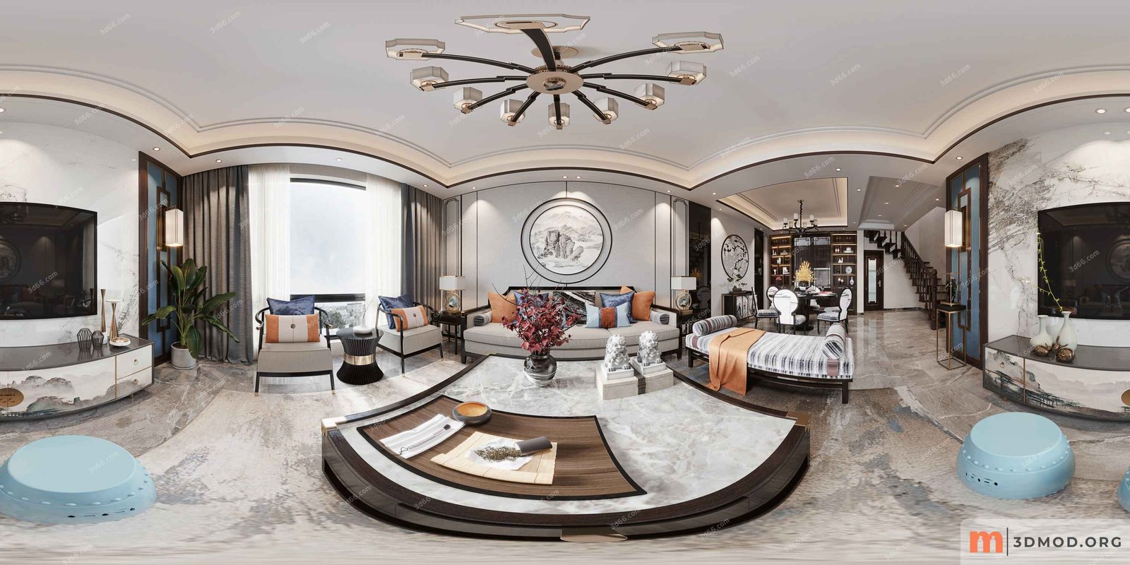 543821-Panorama-Modern living room - kitchen - vray 2021