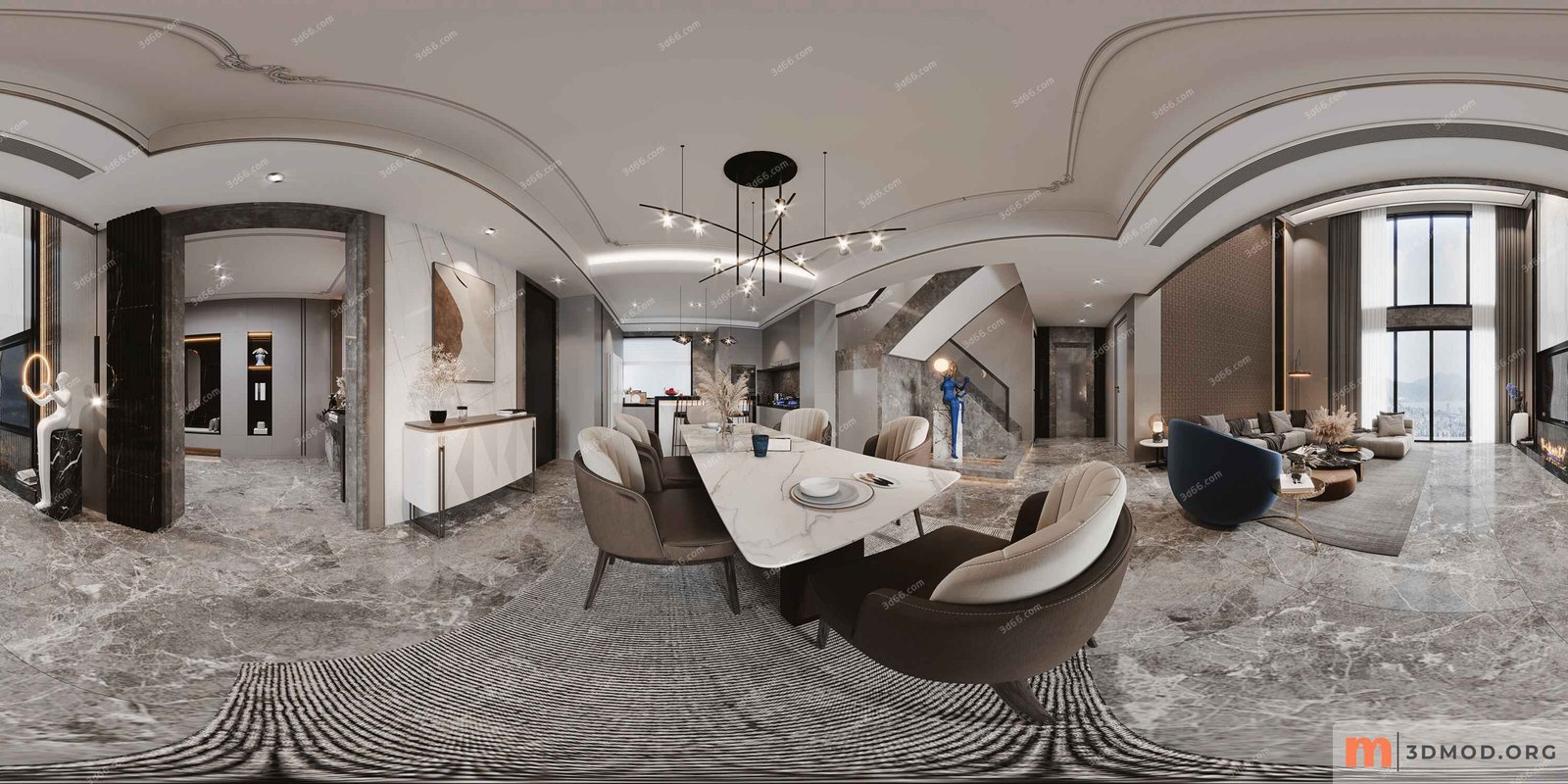 543824-Panorama-Modern living room - kitchen - vray 2021