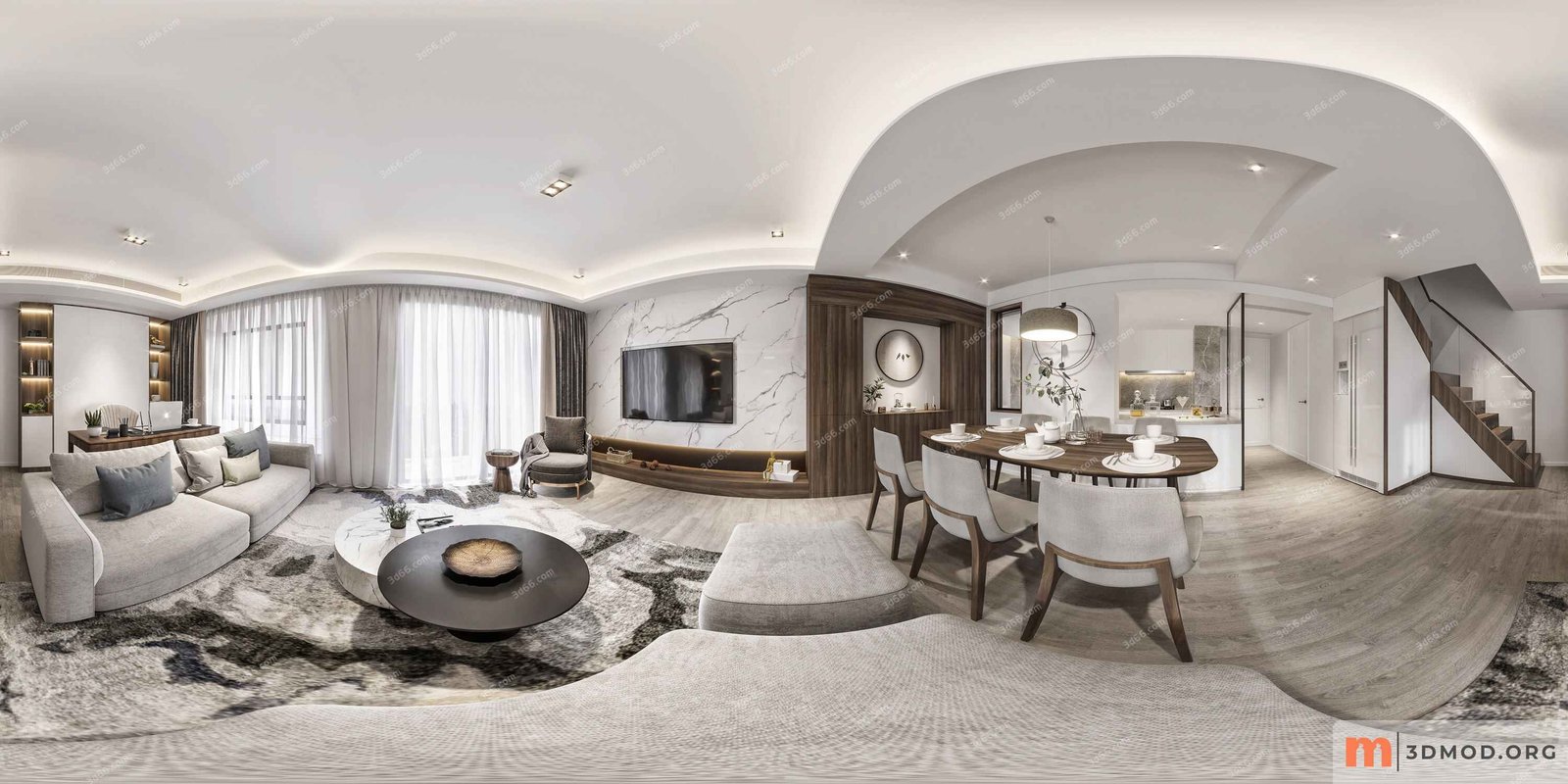 543825-Panorama-Modern living room - kitchen - vray 2021