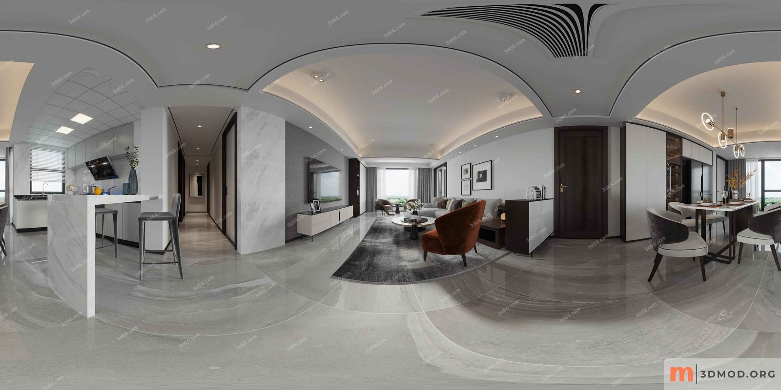 788-Panorama-Modern living room - kitchen - vray 20210