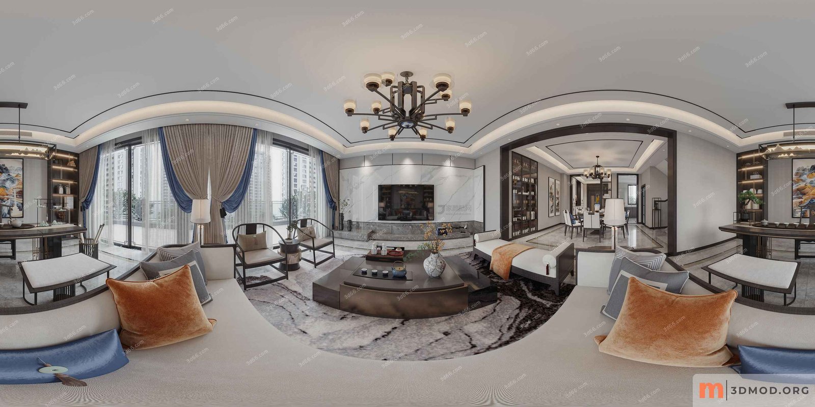 788-Panorama-Modern living room - kitchen - vray 20211