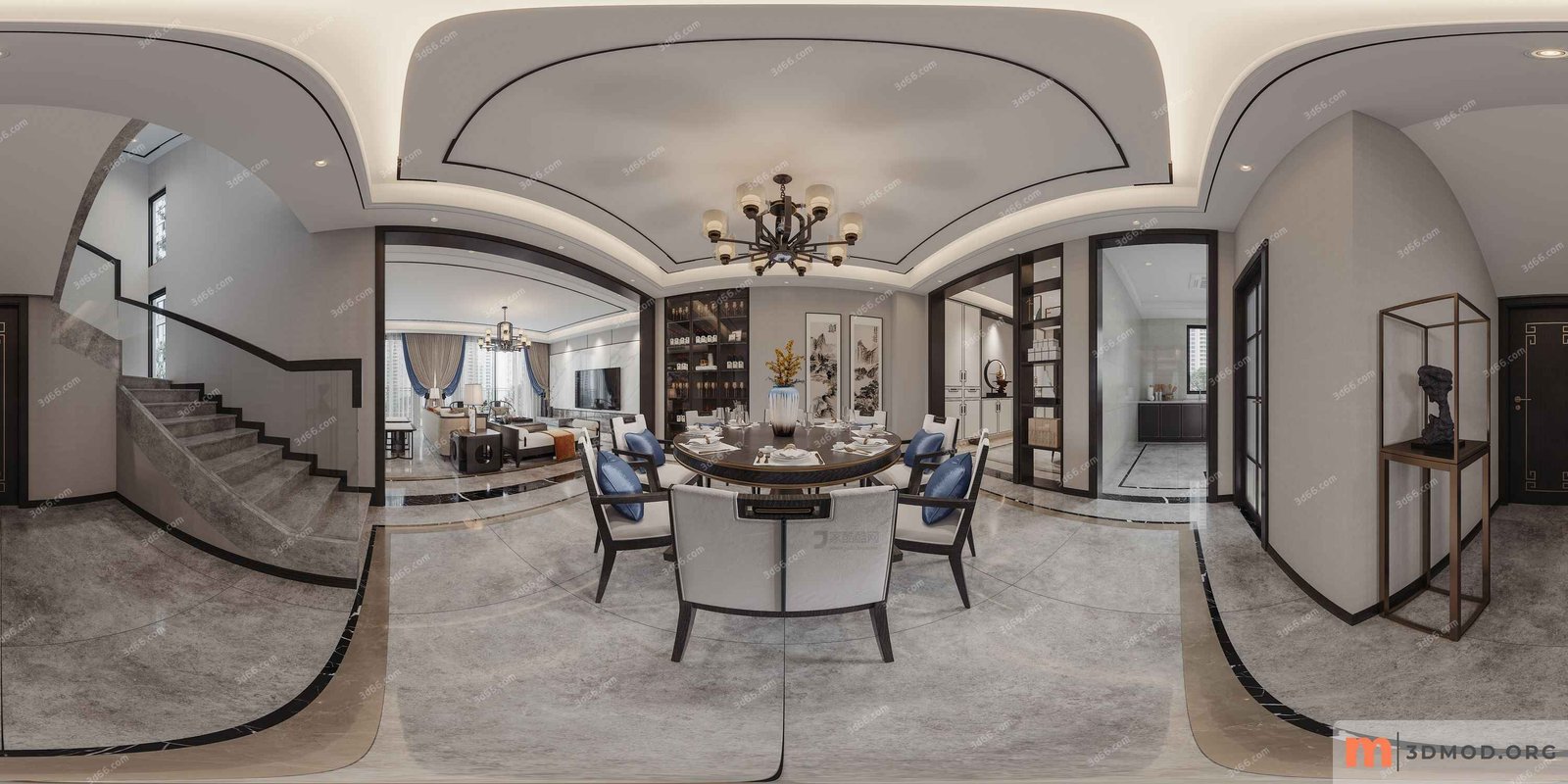788-Panorama-Modern living room - kitchen - vray 20212