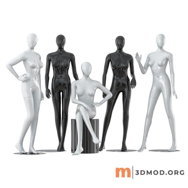 A collection of five faceless female mannequins 29