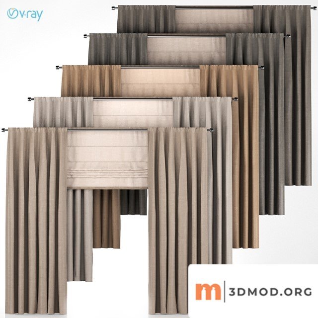 A set of five brown curtains.