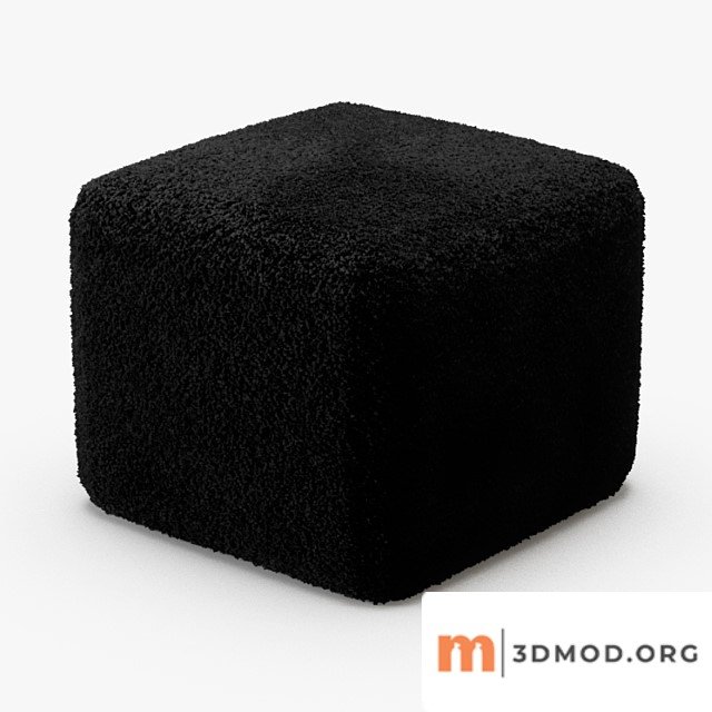 Black curly sheepskin square pouf 2