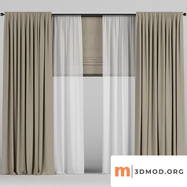 Brown Curtains With Tulle And Roman