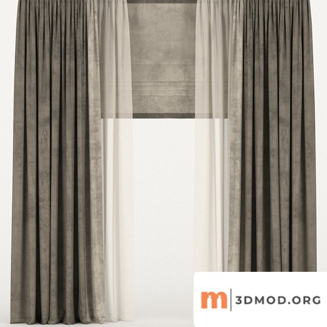 Brown Velvet Curtains With Tulle And Roman Shades