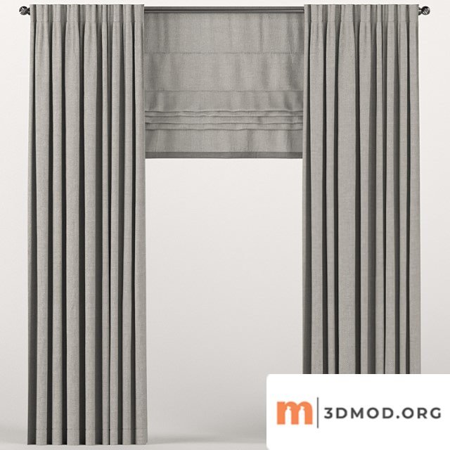 Brown curtains with a roman curtain.