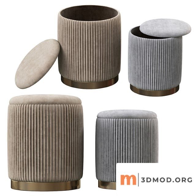Channeled Gray Storage Ottomans Set of 2