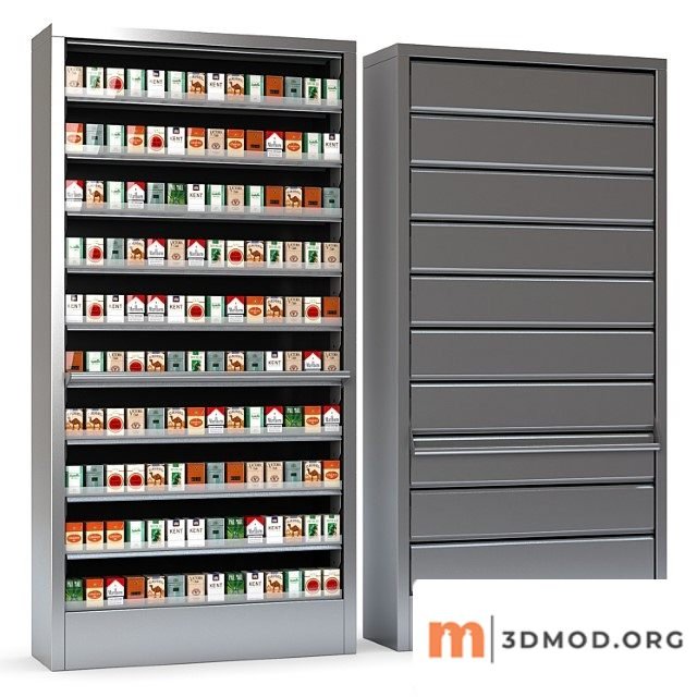 Cigarette Display With Metal Curtains