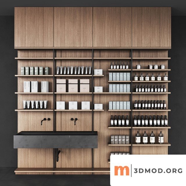 Cosmetic set wooden shelving