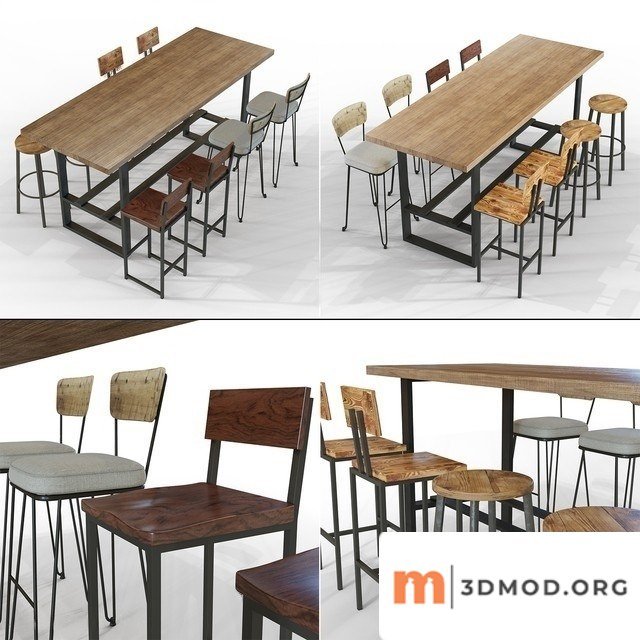 Dekocadde Walnut Veneer Bar Table and Chair
