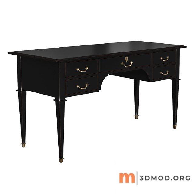 Desk bureau noir 5 tiroirs en acacia massif noir, gris perle, gris nuance - cenacle 2