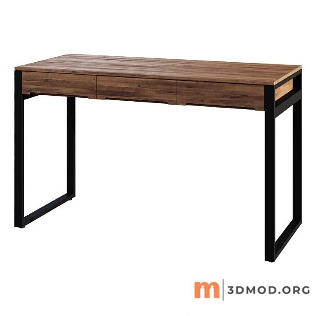 Desk modern wooden natural & black office desk with drawers & metal legs