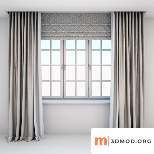 Direct curtains in the floor and roman curtains in a modern style with a window