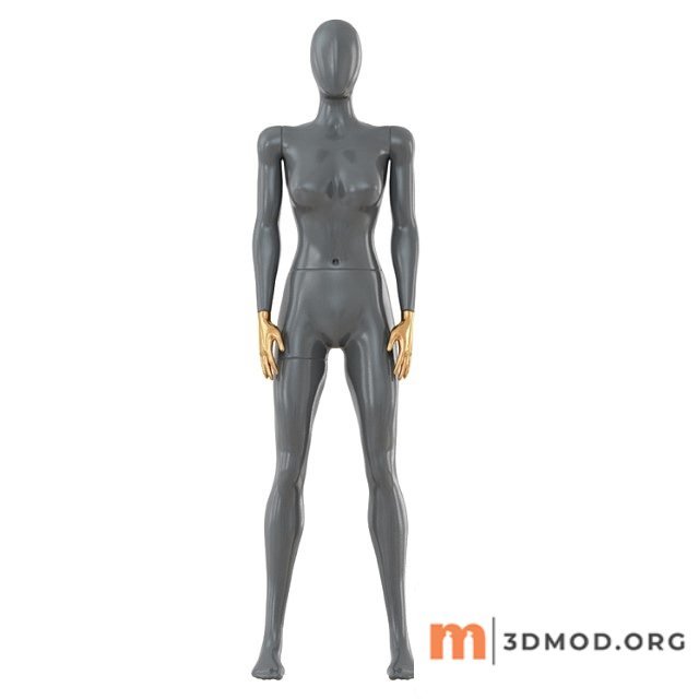 Female gray mannequin with gold hands 89