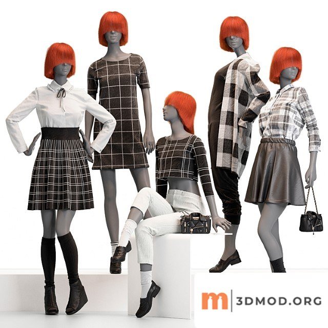 Female mannequins with clothes