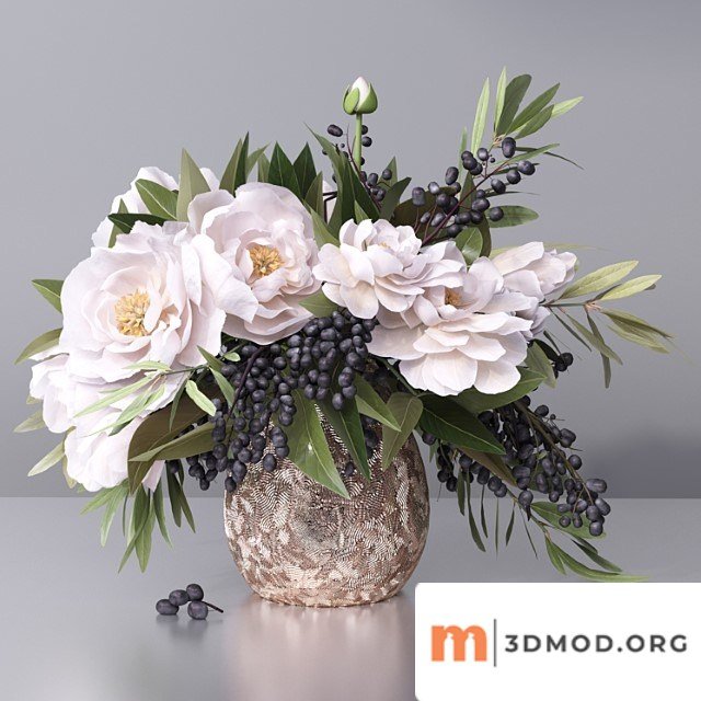 Flower arrangement- peony grape leaf twig vase