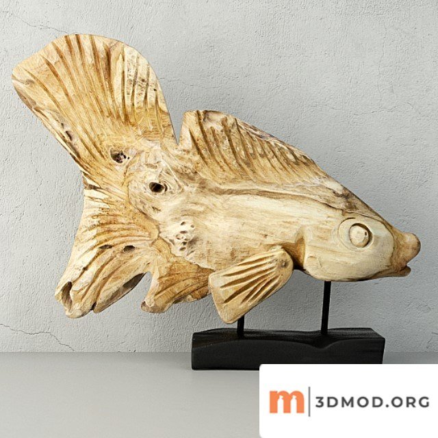 Hand carved driftwood fish on stand