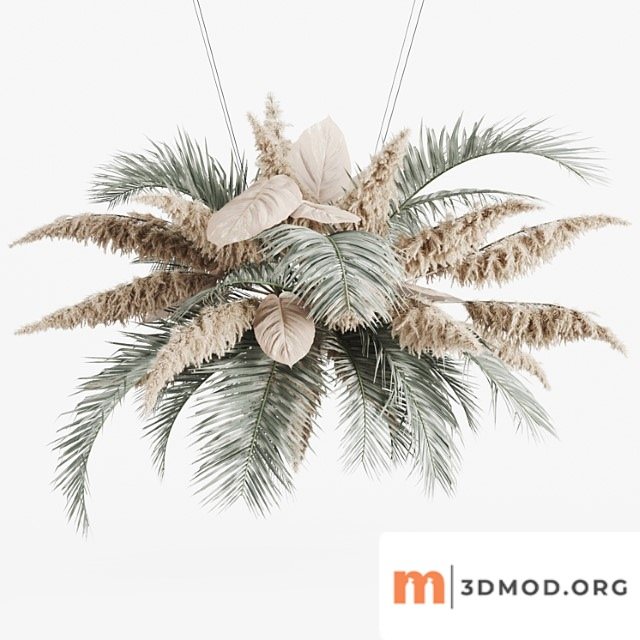 Hanging decor of palm leaves and pampas grass