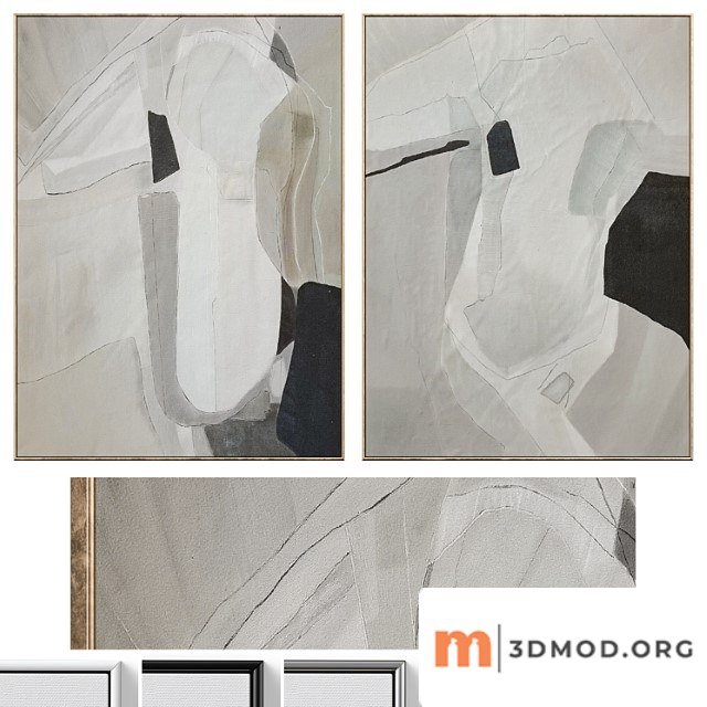 Large mid-century abstract neutral wall art c-864