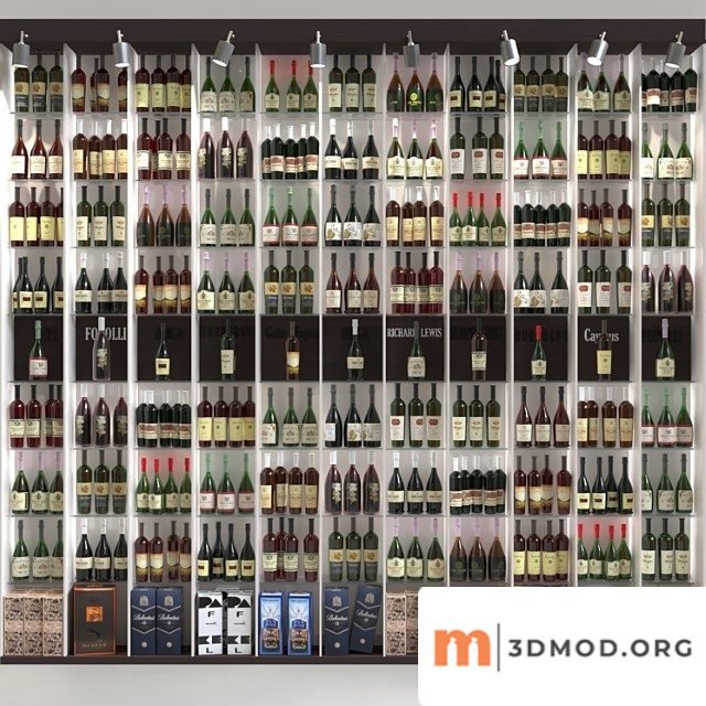 Large wine cabinet with collection wine. alcohol