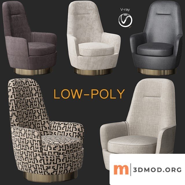 Minotti jacques bergere armchair fixed (low poly)
