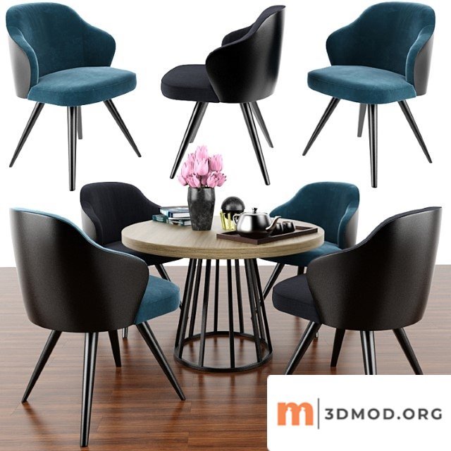 Minotti leslie dining steel swivel dining set & parquet 2