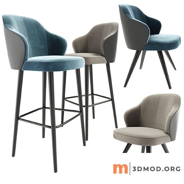 Minotti leslie steel bar stool and dining chair 2
