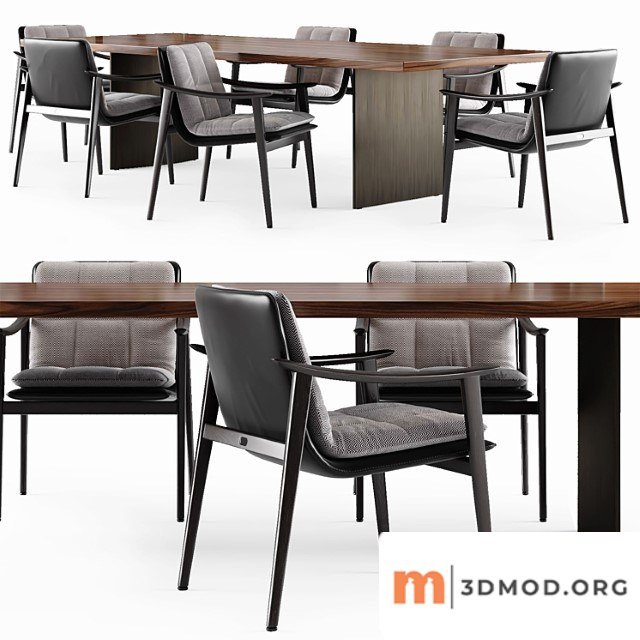 Minotti linha table and fynn saddle hide chair