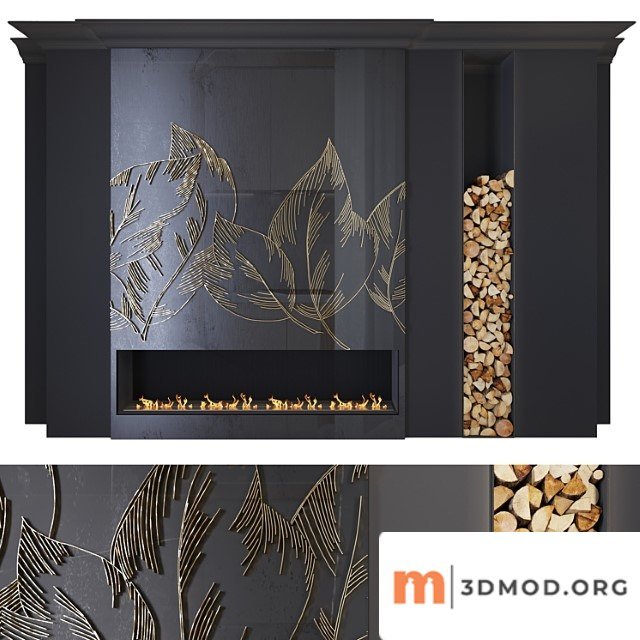 Modern fireplace (leaves1)