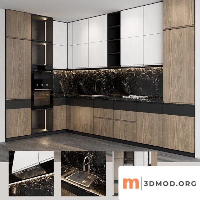 Modern kitchen with wood facades