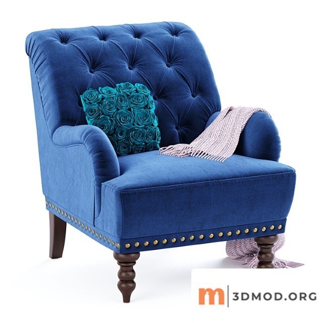 Navy blue velvet armchair