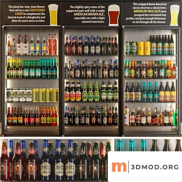 Refrigerator in the supermarket with beer. alcohol