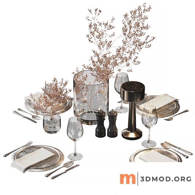 Serving set with dried flowers