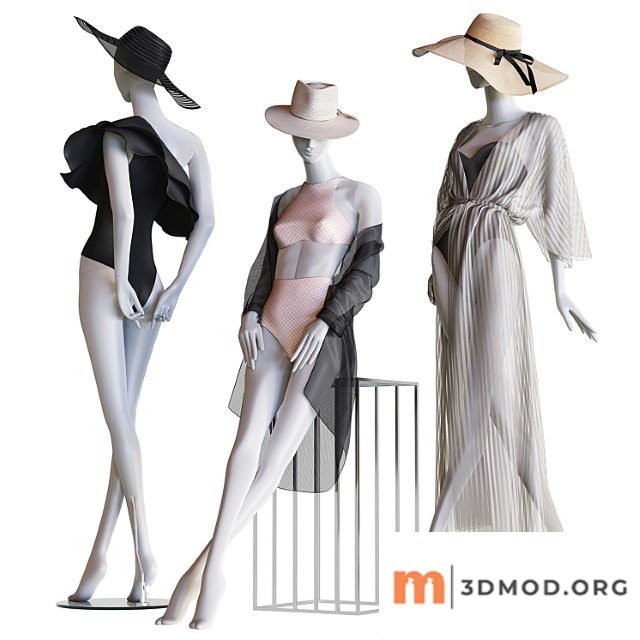 Set of female beachwear on mannequins