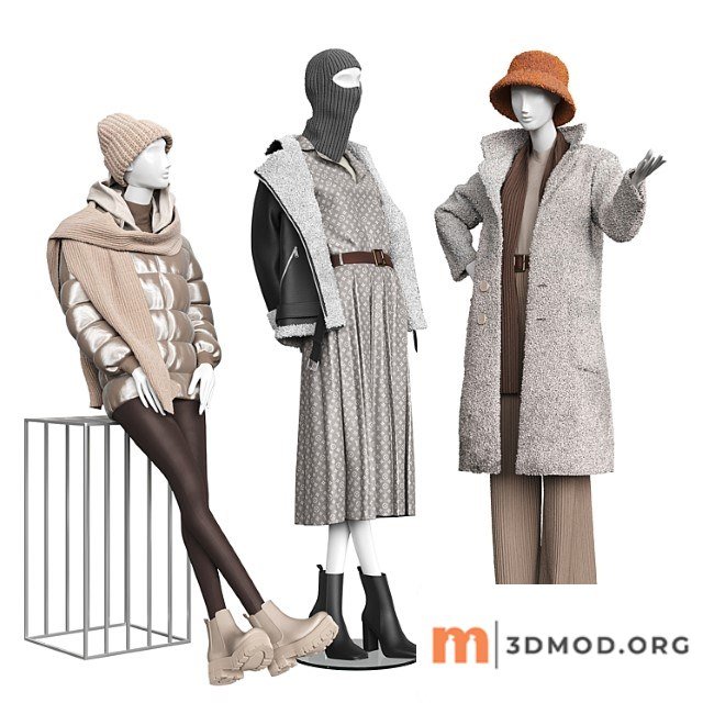 Set of outerwear on mannequins