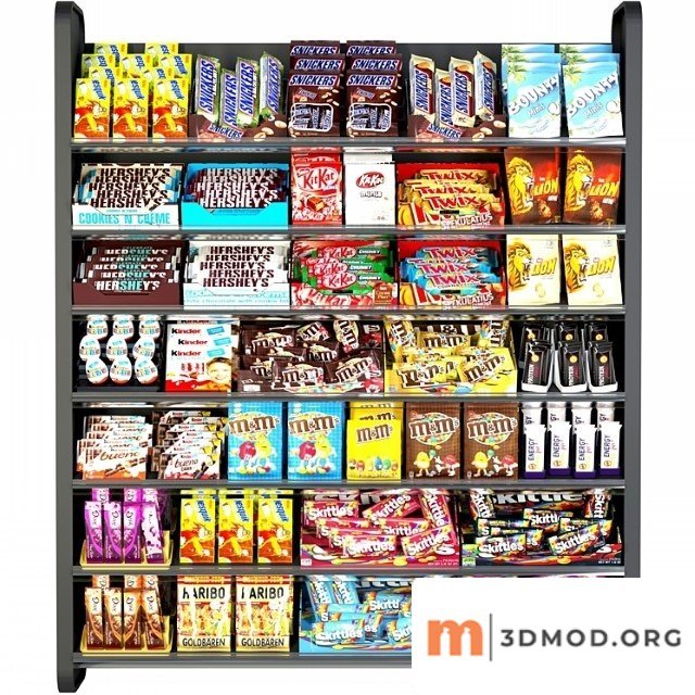 Shelf in the supermarket with sweets. chocolate