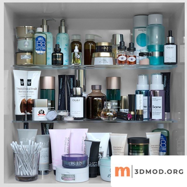 Shelf with cosmetics in a beauty salon or store