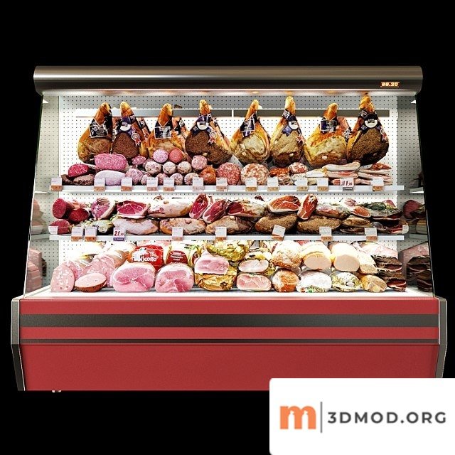 Shelves with meat
