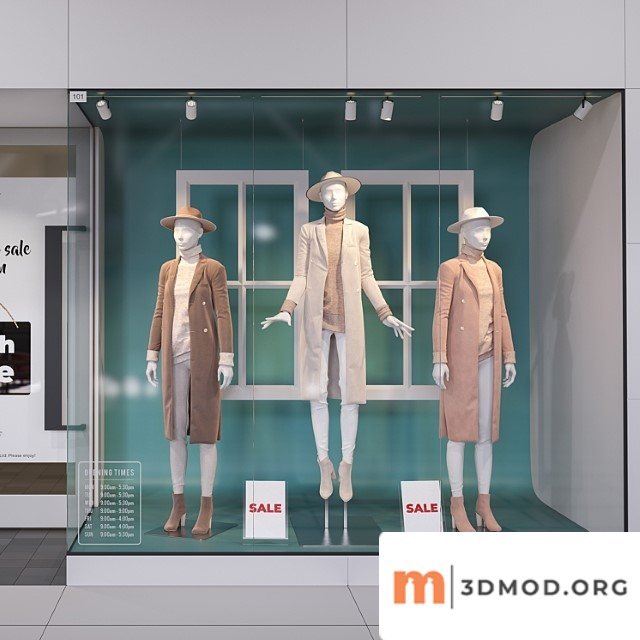 Shop front with female mannequins
